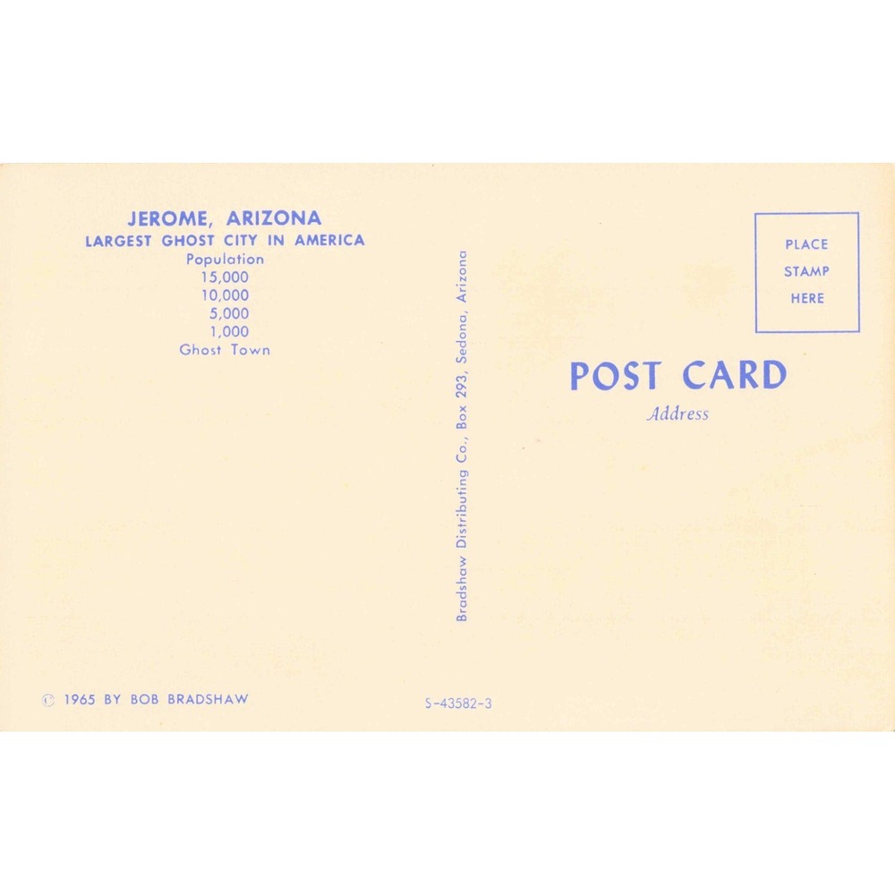Vintage 1965 Jerome Arizona Postcard Largest Ghost City America Bob Bradshaw - Picture 2 of 2